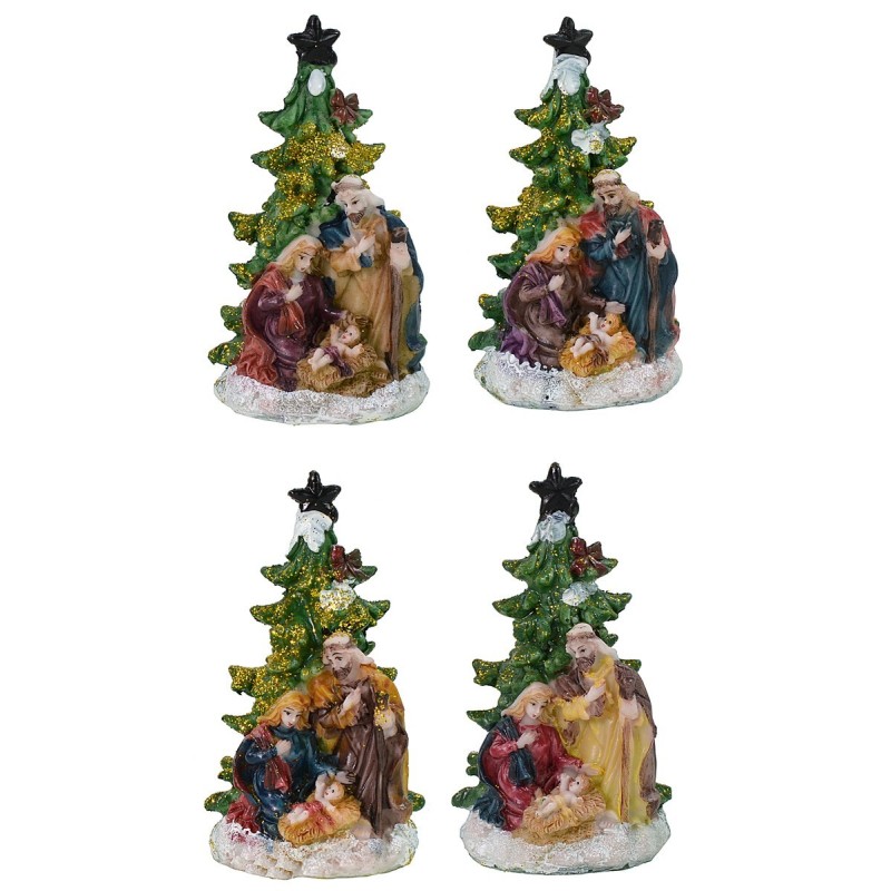 Set 4 Natività 5,5 cm in resina con albero cm 5,7x5,6x10,2 h  | Mondo Presepi