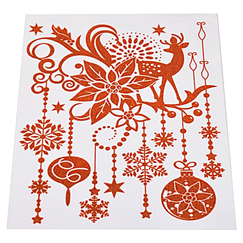 Glittered red window sticker with Christmas balls cm 31x44h