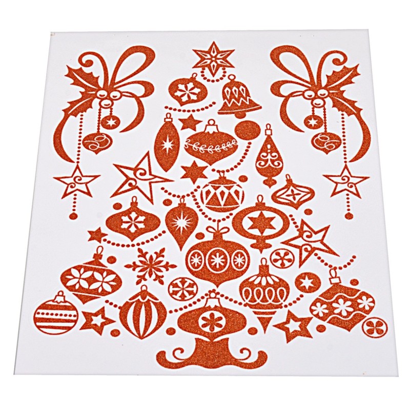 Glittered red window sticker with Christmas tree cm 31x44h