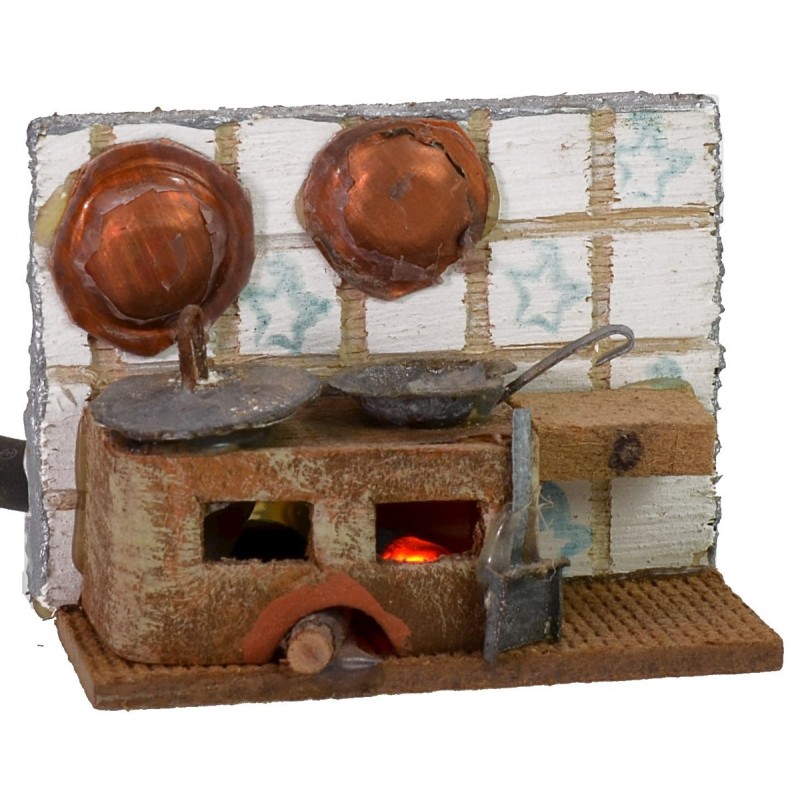 Cocina con fuego funcionando cm 5,5x2,5x4,5 h estatuas, corriente