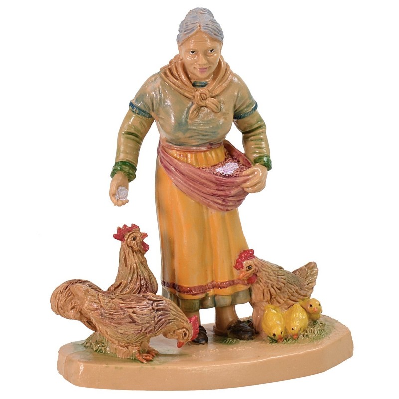 Campesina con gallinas lux 12 cm en pvc Mondo Presepi