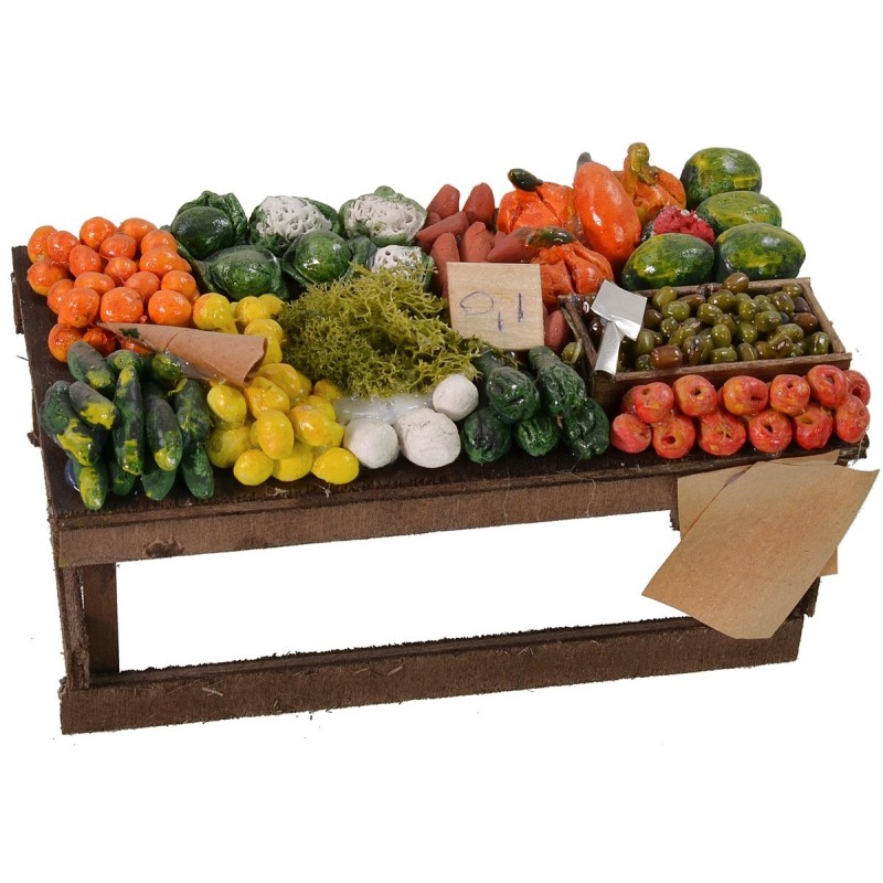 Banco de frutas y verduras de 15x7,5x7,8 cm de alto, altura del banco.