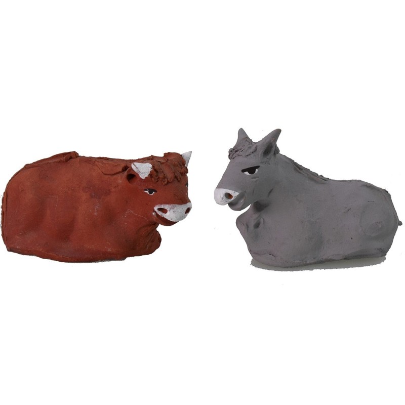 Buey y burro de terracota para estatuas de 10 cm Mundo Pesebres