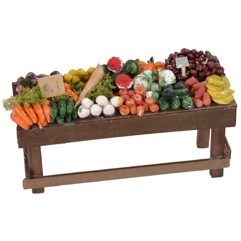 Banco de frutas y verduras de 18x7,5x10 cm de altura, banco, frutas.