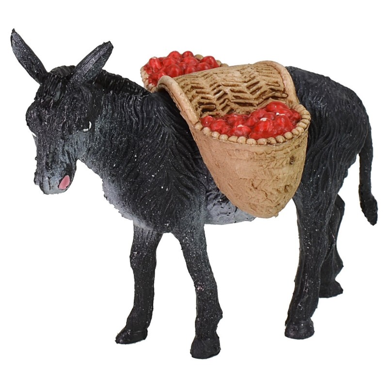 Burro con carga de tomates cm 10x3x8 h altura, estatuas.