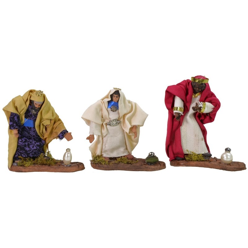 Conjunto de 3 Reyes Magos de 11 cm con vestimenta de tela básica, tela, altura