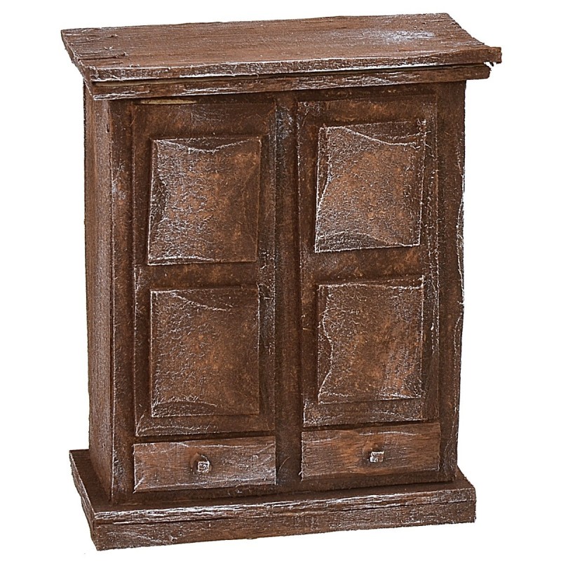 Antiqued wooden wardrobe with doors and drawers cm