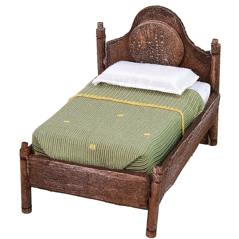 Single bed in antiqued wood with relief cm