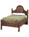 Single bed in antiqued wood with relief cm