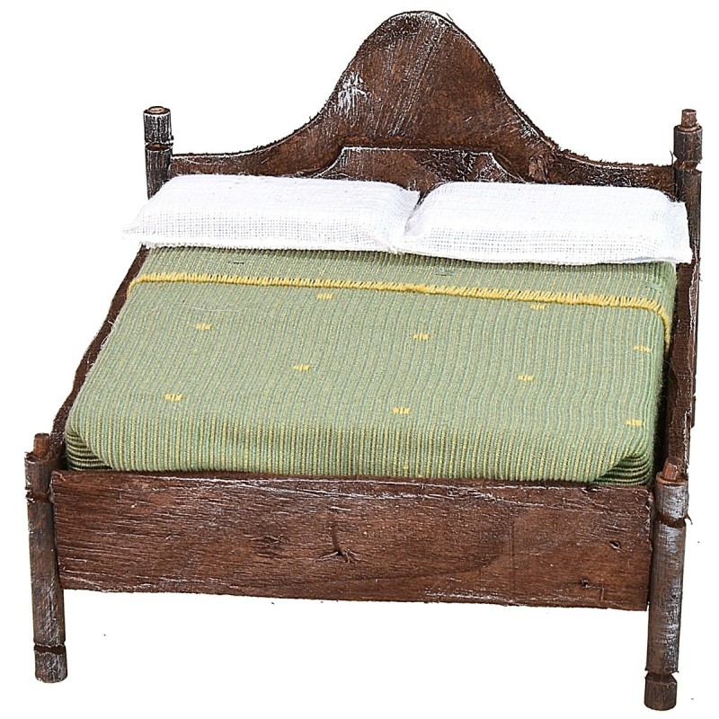 Cama de matrimonio de madera con cabecero ondulado de 10x11x8 cm h.