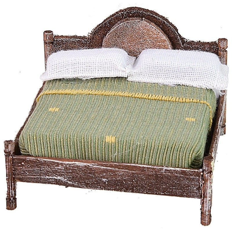 Cama matrimonial de madera envejecida con relieve cm