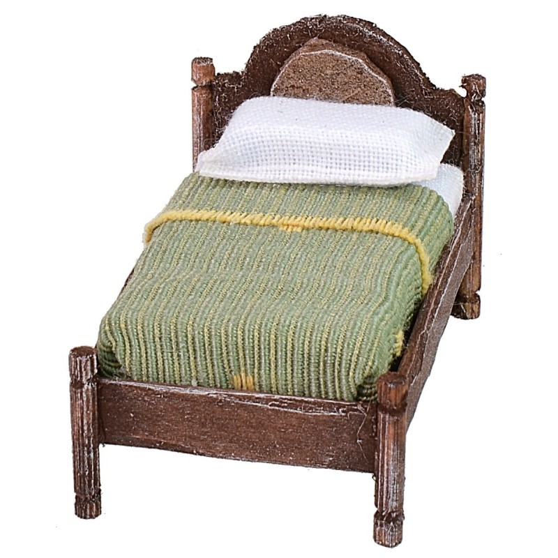 Single bed in antiqued wood with relief cm 4x7x4,5