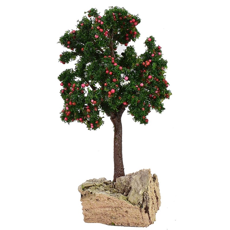 Árbol de manzanas rojas con base de 4x4x13 cm de altura, árbol.