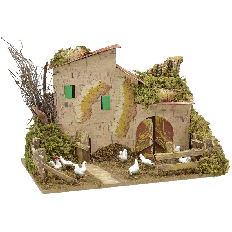 Casa pesebre con gallinas de 20x12x13 cm -