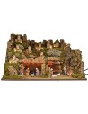 Illuminated nativity scene complete with Landi statues with