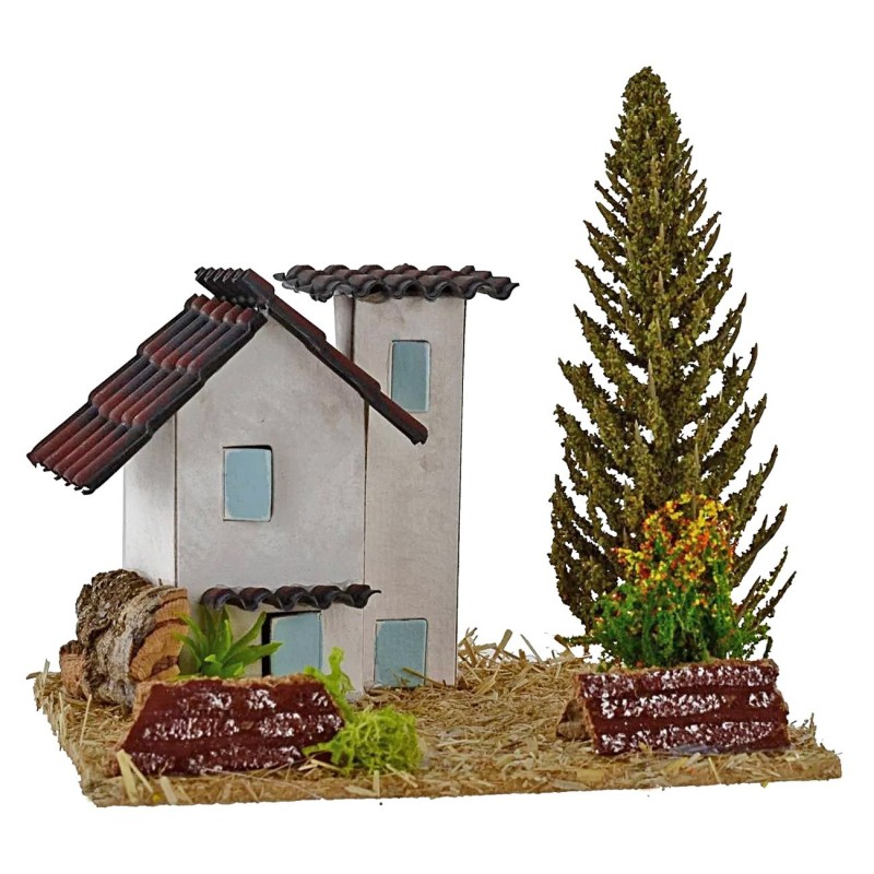 Houses for nativity scene with tree 13.5x13.5x9h cm