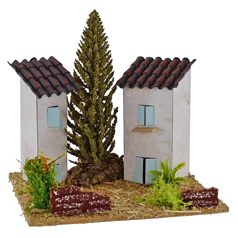 Houses for nativity scene with tree 13x13x9h cm