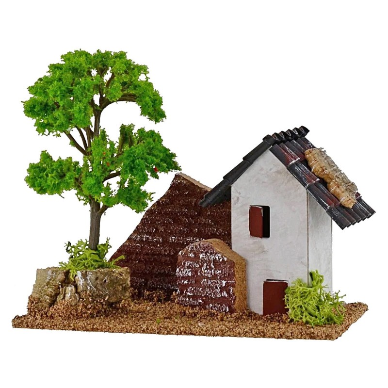 House for nativity scene with tree 15x8x9.5h cm