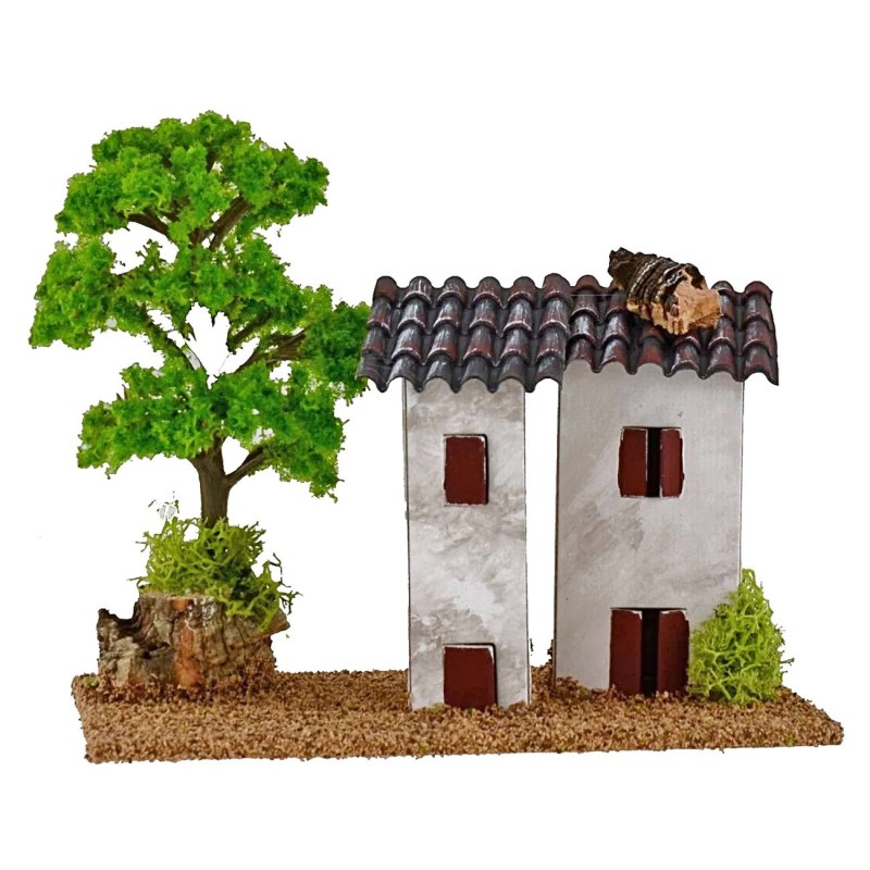 Casitas para belén con árbol cm 15x8x9 h Mundo