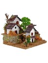 Houses for nativity scene on two levels with tree 15x19x14h cm