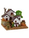 Houses for nativity scene on two levels with tree 15x19x14h cm