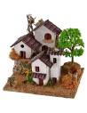 Houses for nativity scene on two levels with tree 15x19x14h cm