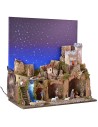 Illuminated nativity scene with complete fiber optic starry sky