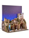 Illuminated nativity scene with complete fiber optic starry sky