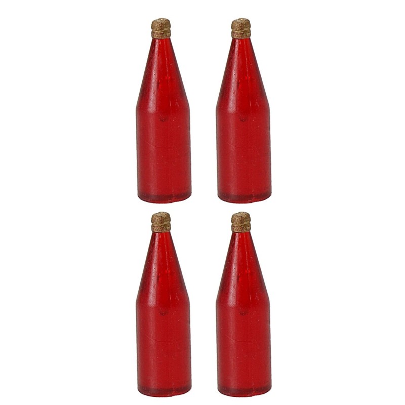 Juego de 4 botellas rojas de 3,4 cm de altura, plástico, rojas