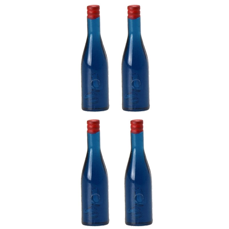 Juego de 4 botellas azules de 3,6 cm de altura, estatuas, altura, plástico.