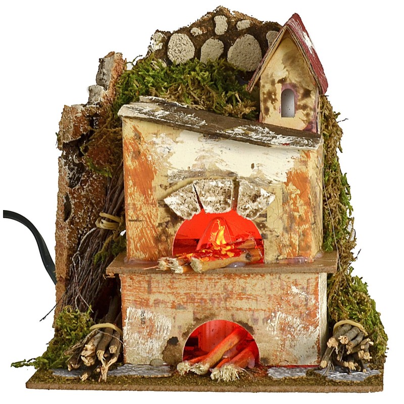 Oven with fireplace and working fire effect flame 15x10x16 cm