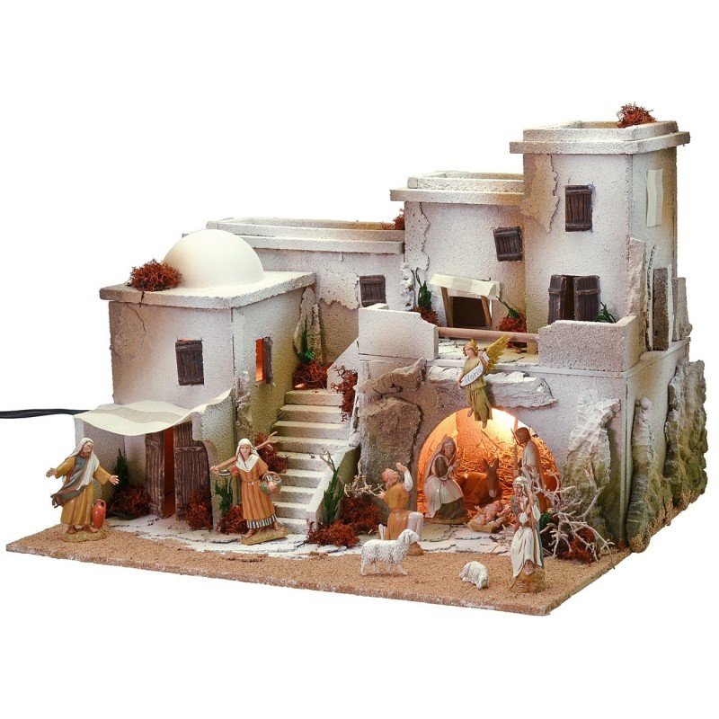 Presepe in stile arabo con tenda completo di luci e statue