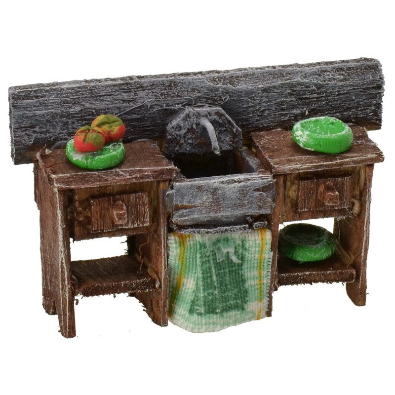 Lavandino in legno antichizzato con piatti colorati cm 6,5x2x4 h
