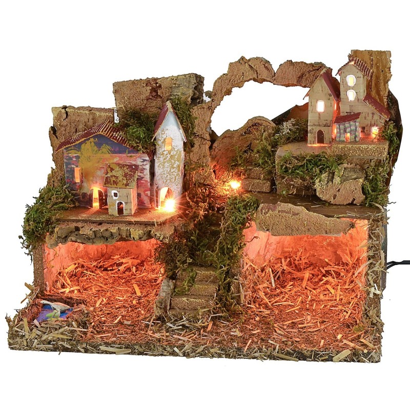 Presepe con luci funzionanti a corrente cm 33x18x24 h