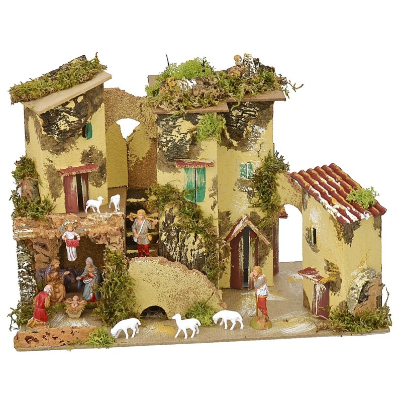 Presepe con scala completo di statue Landi cm 33x18x24 h