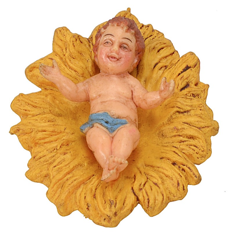 Niño Jesús con cuna de 8x6,5x3 cm de altura en PVC Mondo Presepi.