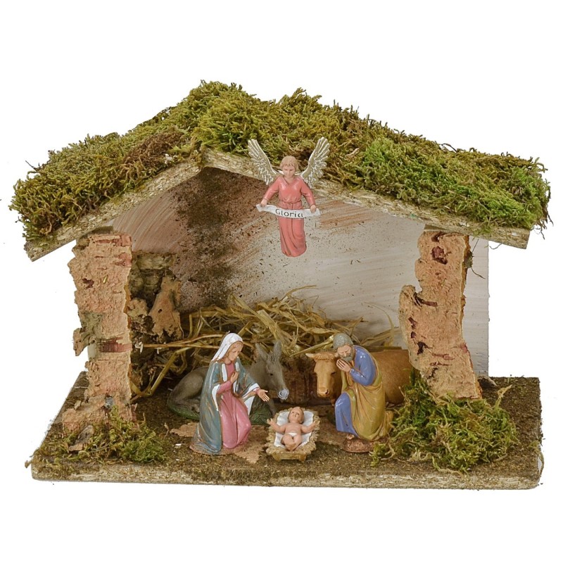 Cabaña con pesebre completo de Natividad Landi de 30x15x21 cm h