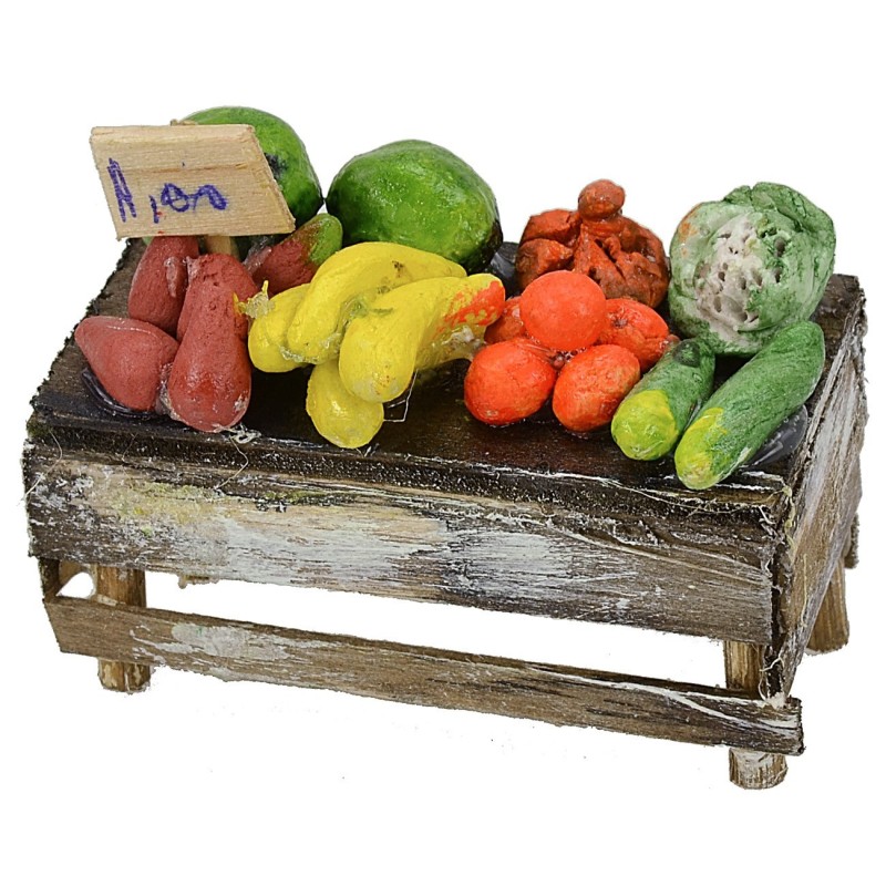 Banco con frutas y verduras cm 7x3,5x4,2 h Mundo Pesebre