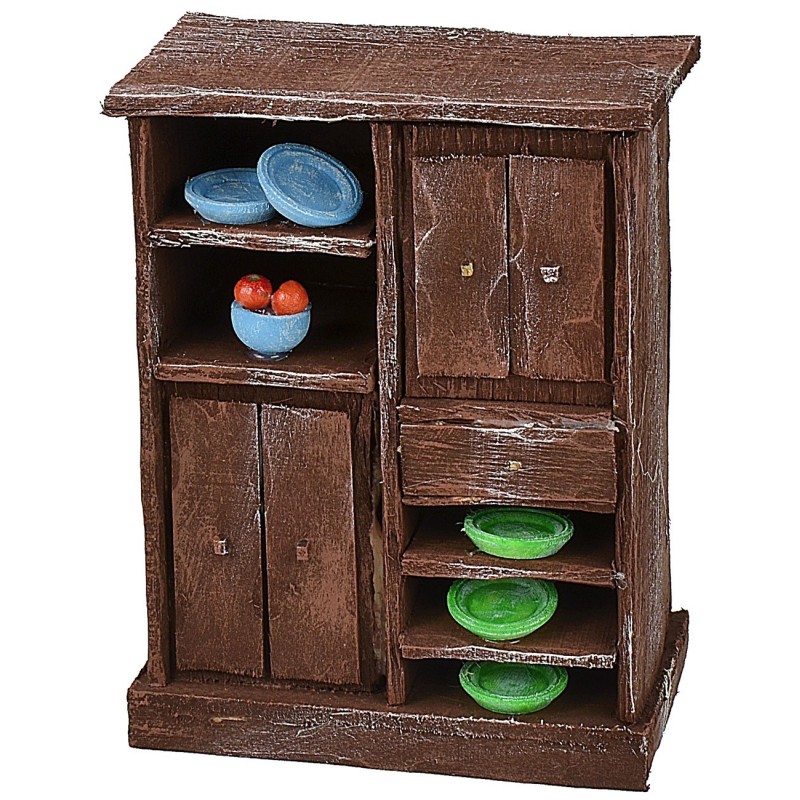 Sideboard in antiqued wood with colored porcelain cm