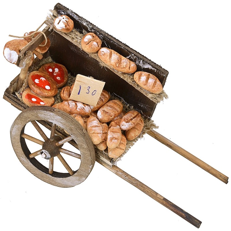 The wagon with the bread and pizzas