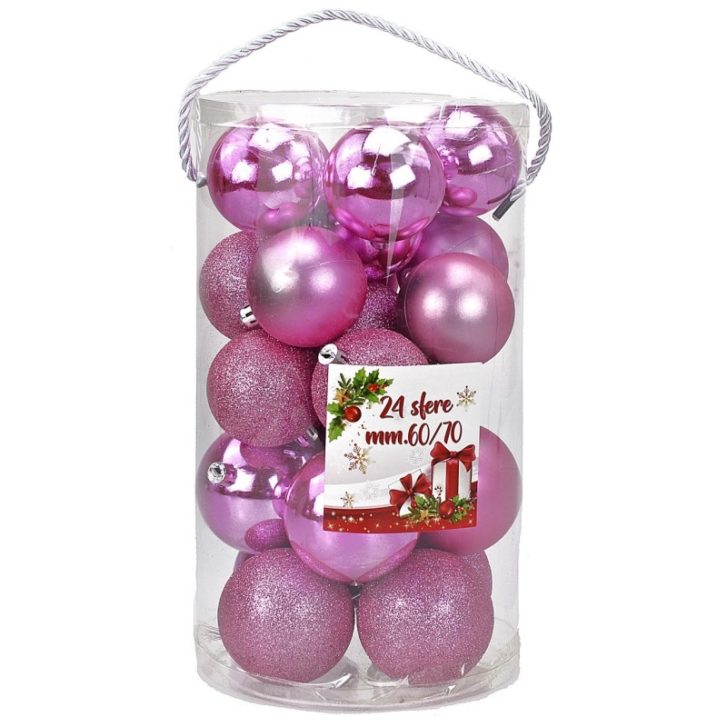 Conjunto de 24 bolas rosas de ø 6-7 cm para árbol de Navidad Mondo Presepi.