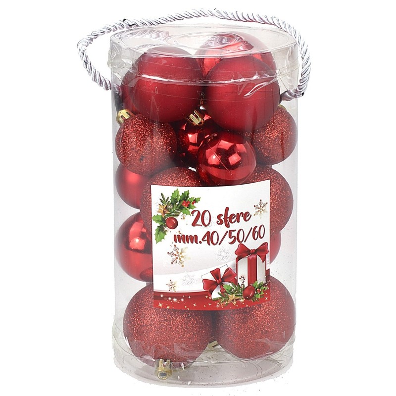 Conjunto de 20 bolas rojas ø 4-5-6 cm para árbol de Navidad Mondo