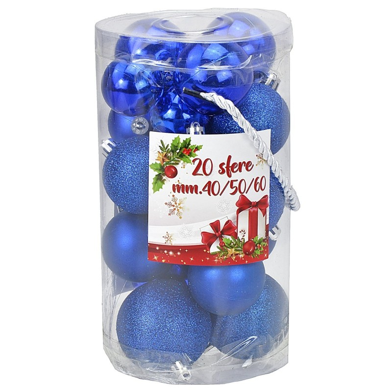 Juego de 20 bolas azules ø 4-5-6 cm para árbol de Navidad Mondo Presepi