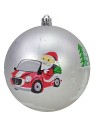 Set 6 palline argento con Babbo ø 8 cm per albero di Natale