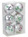 Set 6 palline argento con Babbo ø 8 cm per albero di Natale