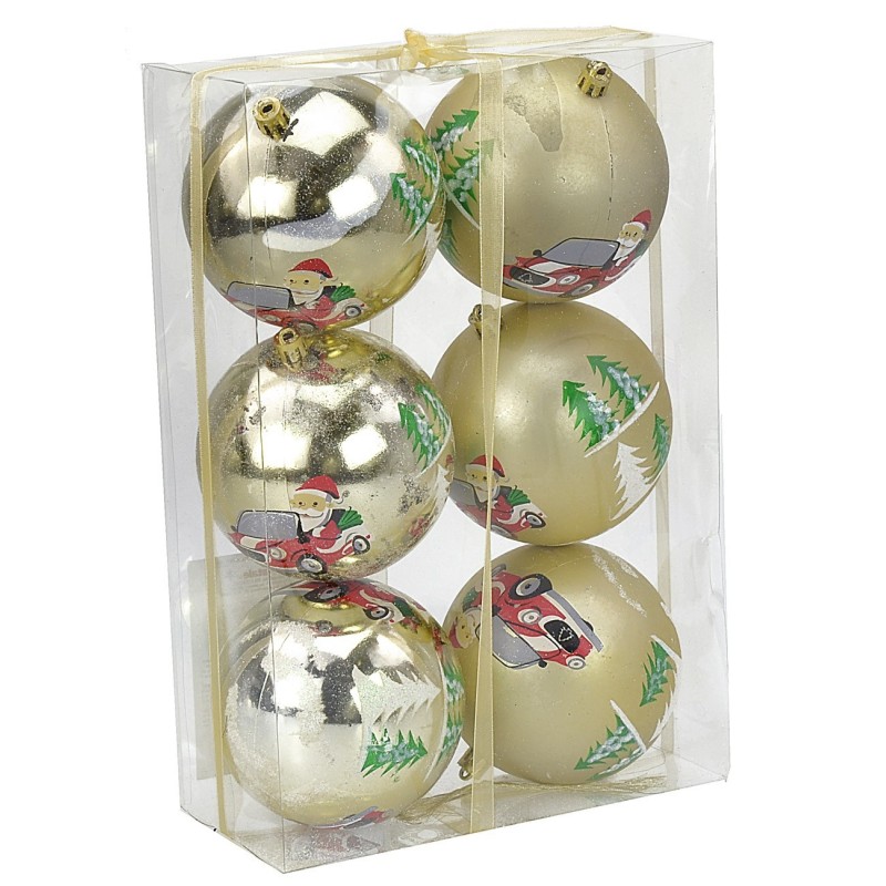 Set 6 palline oro con Babbo ø 8 cm per albero di Natale Mondo