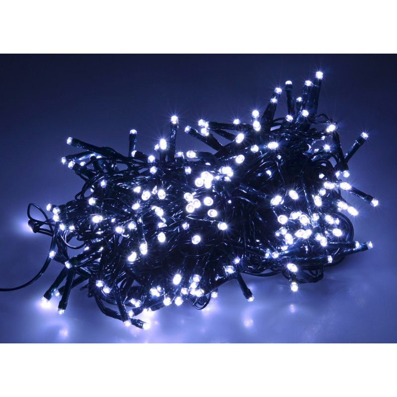 Cadena de 300 luces LED blanco frío con juegos de luces para exterior y