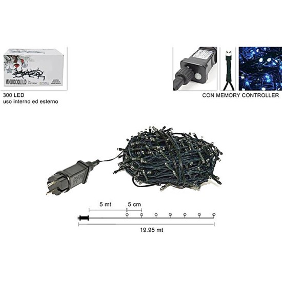 Catena 300 led bianco freddo e blu con giochi di luce per