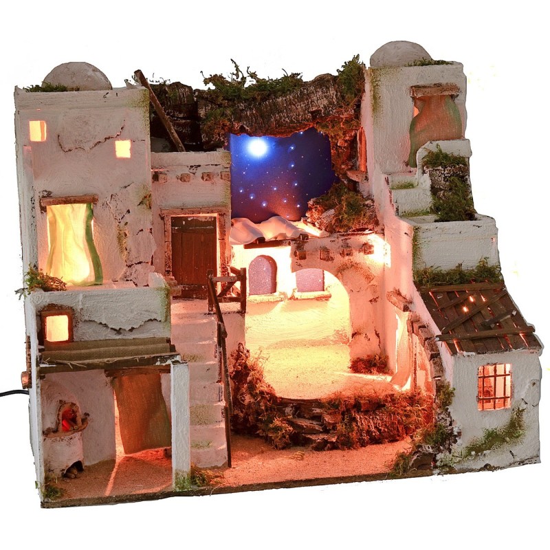 Illuminated Palestinian crib with starry sky and oven cm