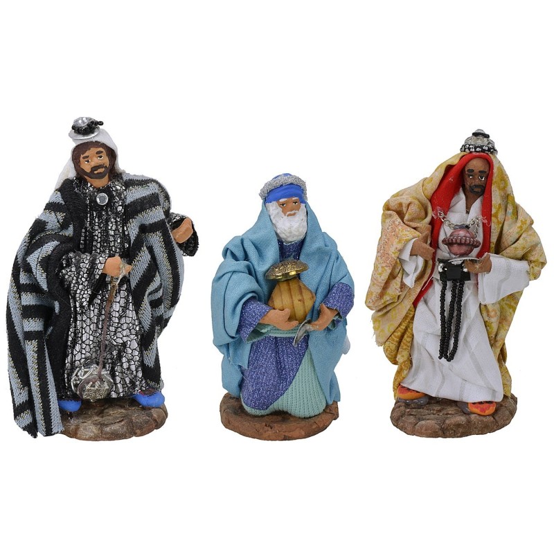 Conjunto de 3 Reyes Magos de 12 cm con ropa de tela Mundo Pesebres